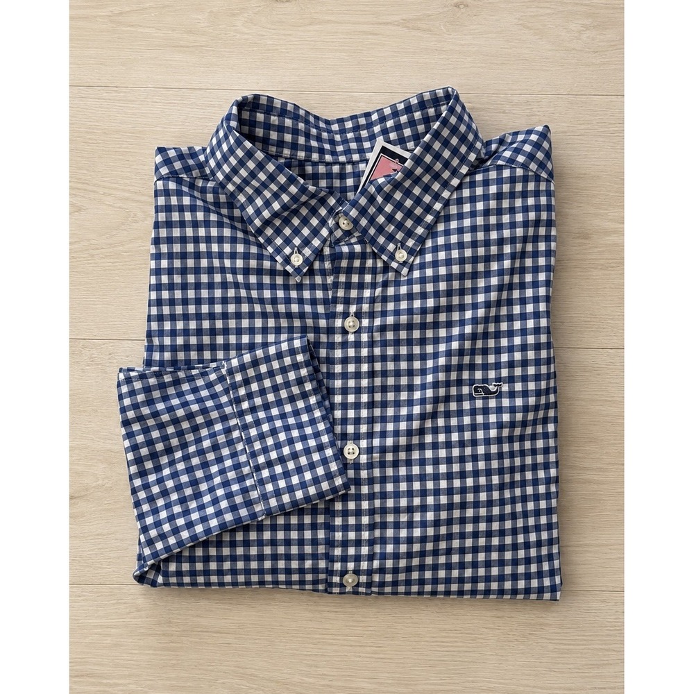 Vineyard Vines Performance XL Blue White Gingham Button Down Shirt NWT